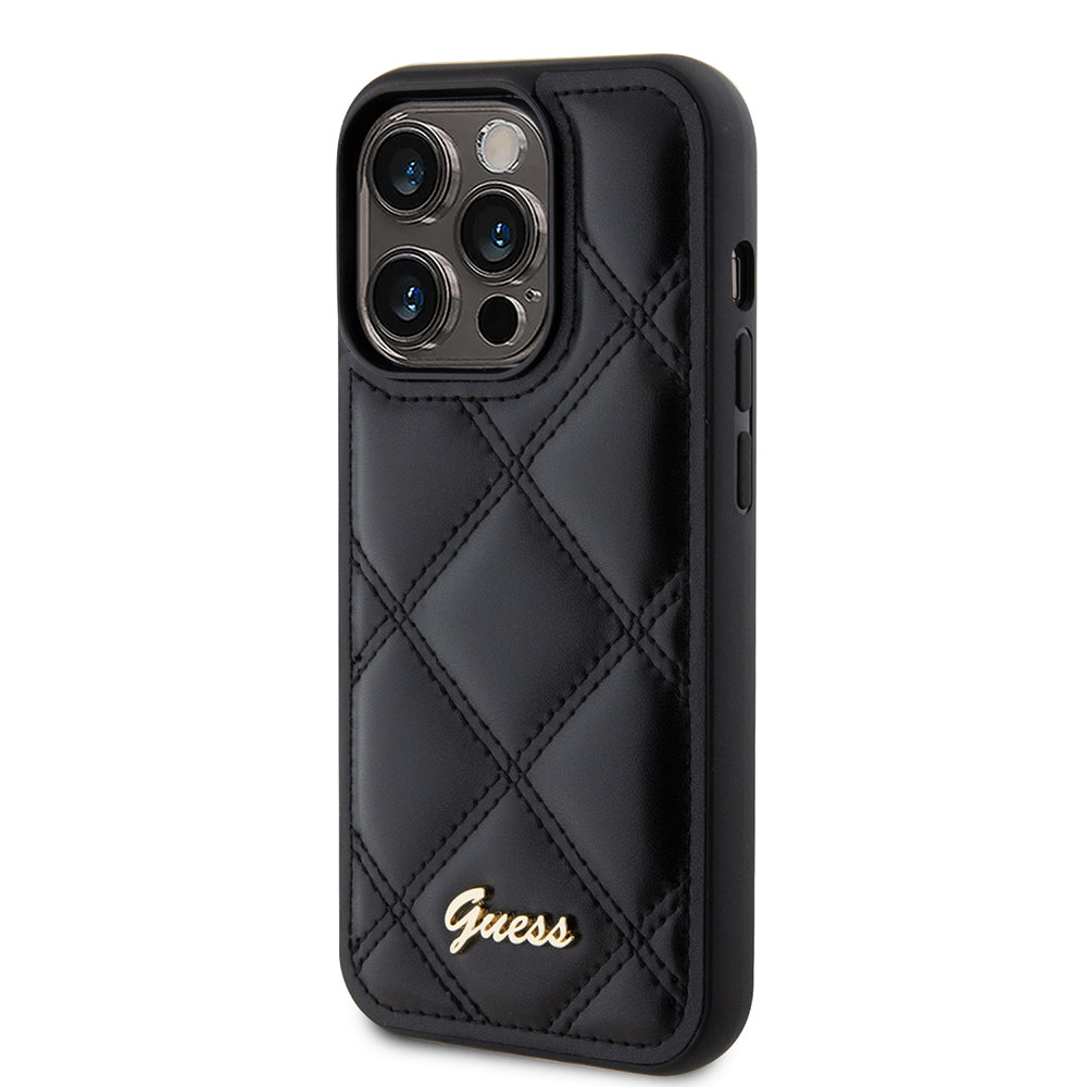 Husa pentru Apple iPhone 15 Pro Max, Guess, Quilted Metal Logo, Neagra