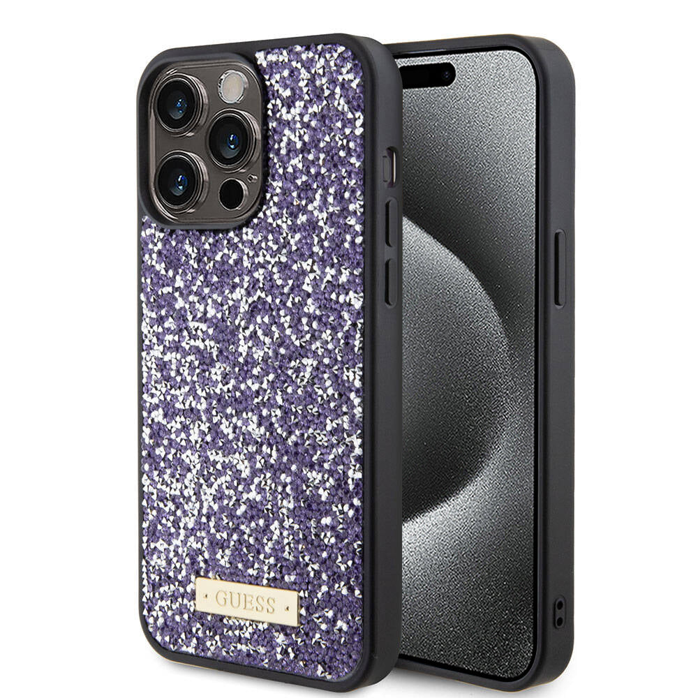 Husa pentru Apple iPhone 15 Pro, Guess, Rhinestone Metal Logo, Mov