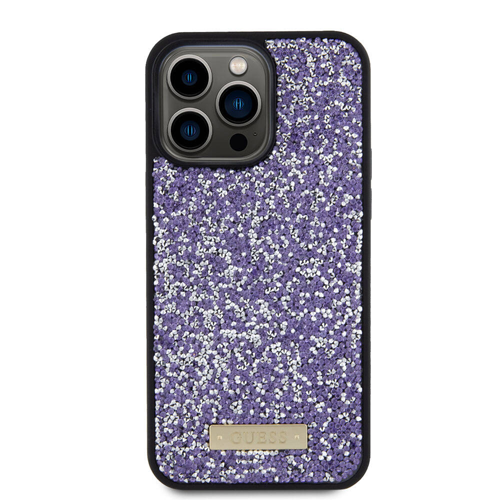 Husa pentru Apple iPhone 15 Pro, Guess, Rhinestone Metal Logo, Mov