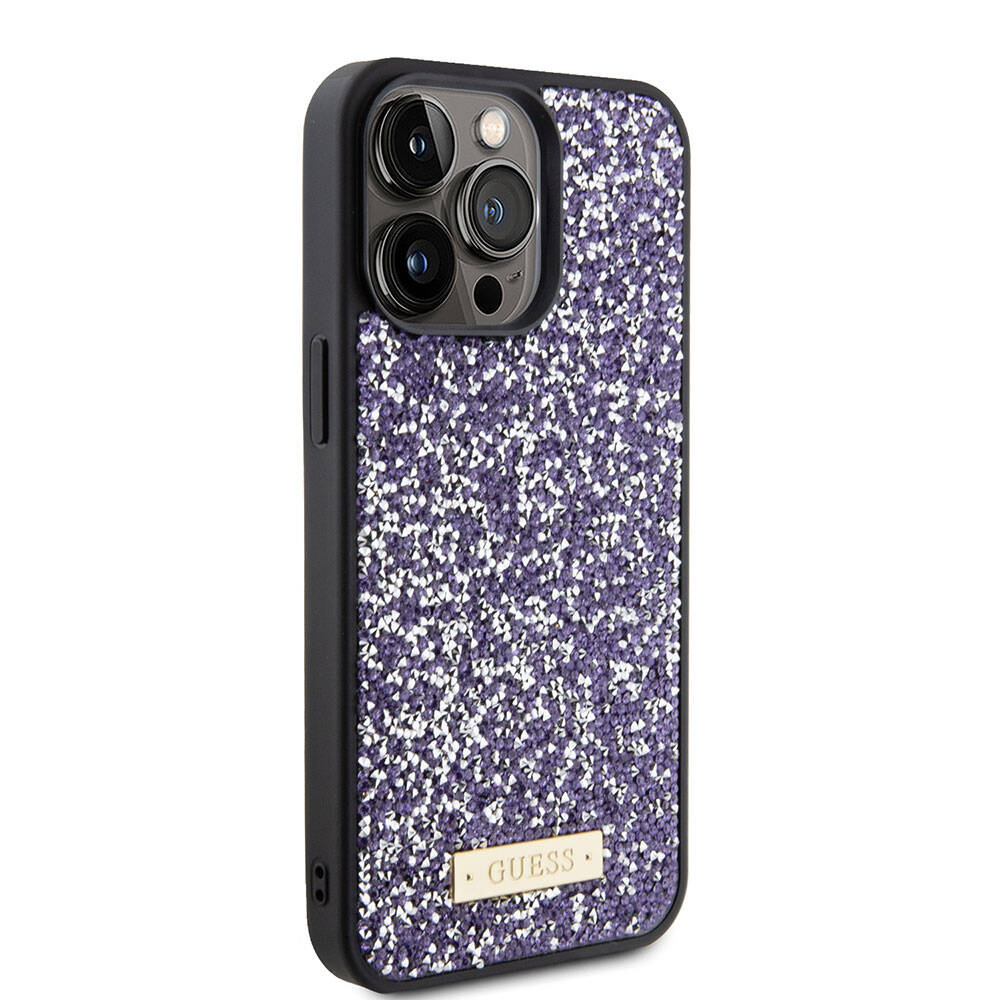 Husa pentru Apple iPhone 15 Pro, Guess, Rhinestone Metal Logo, Mov