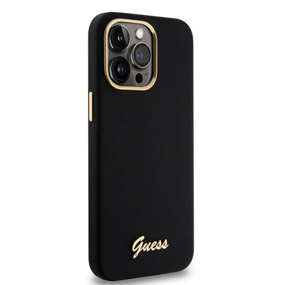 Husa pentru Apple iPhone 15 Pro Max, Guess, Script Metal Logo & Frame, Neagra