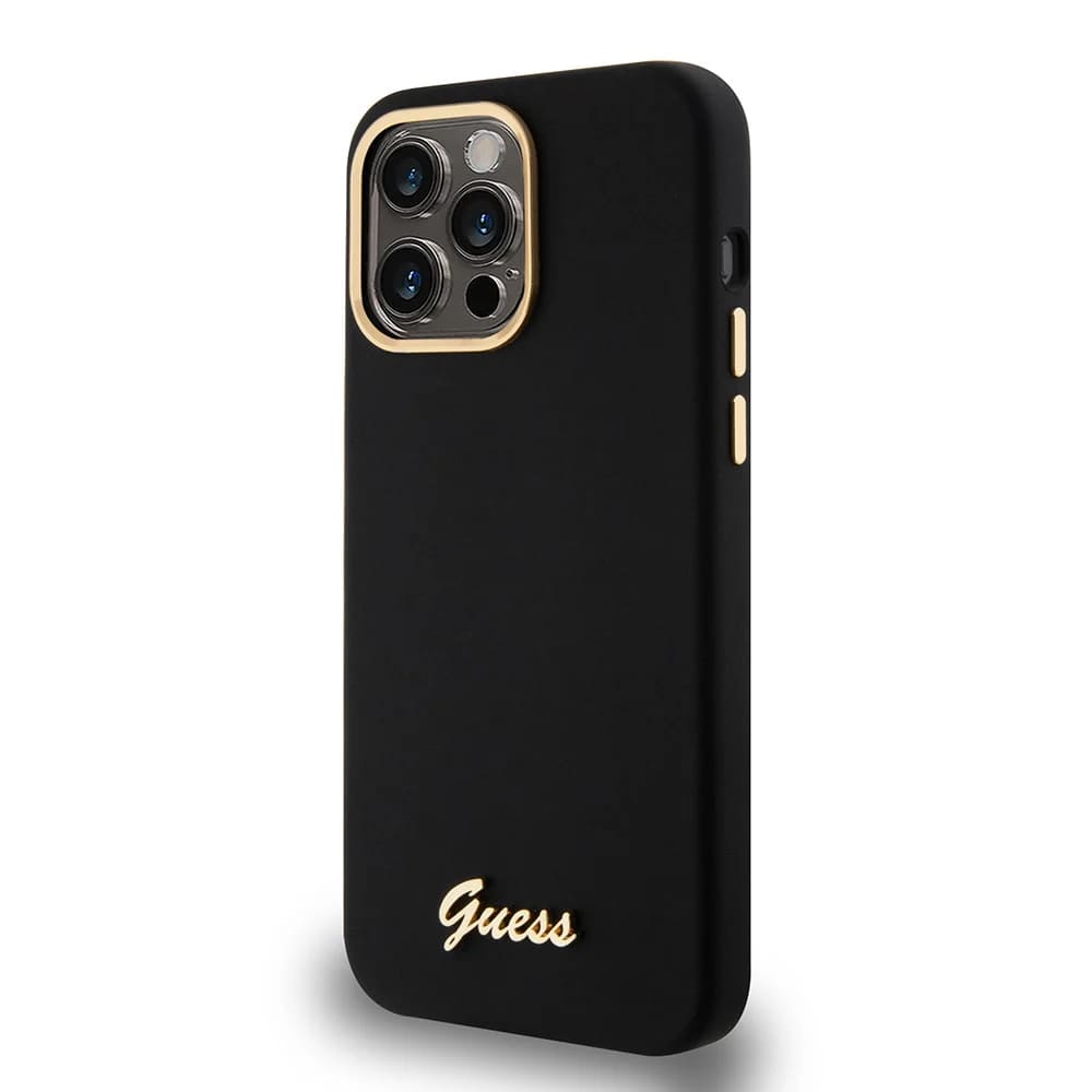 Husa pentru Apple iPhone 15 Pro Max, Guess, Script Metal Logo & Frame, Neagra