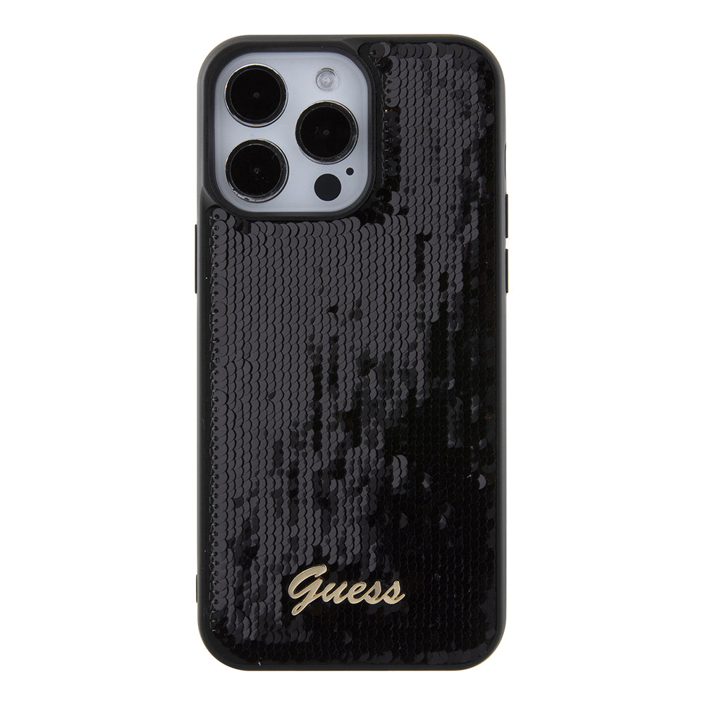 Husa pentru Apple iPhone 15 Pro Max, Guess, Sequin Script Logo, Neagra GUHCP15XPSFDGSK