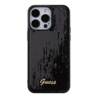 Husa pentru Apple iPhone 15 Pro Max, Guess, Sequin Script Logo, Neagra GUHCP15XPSFDGSK