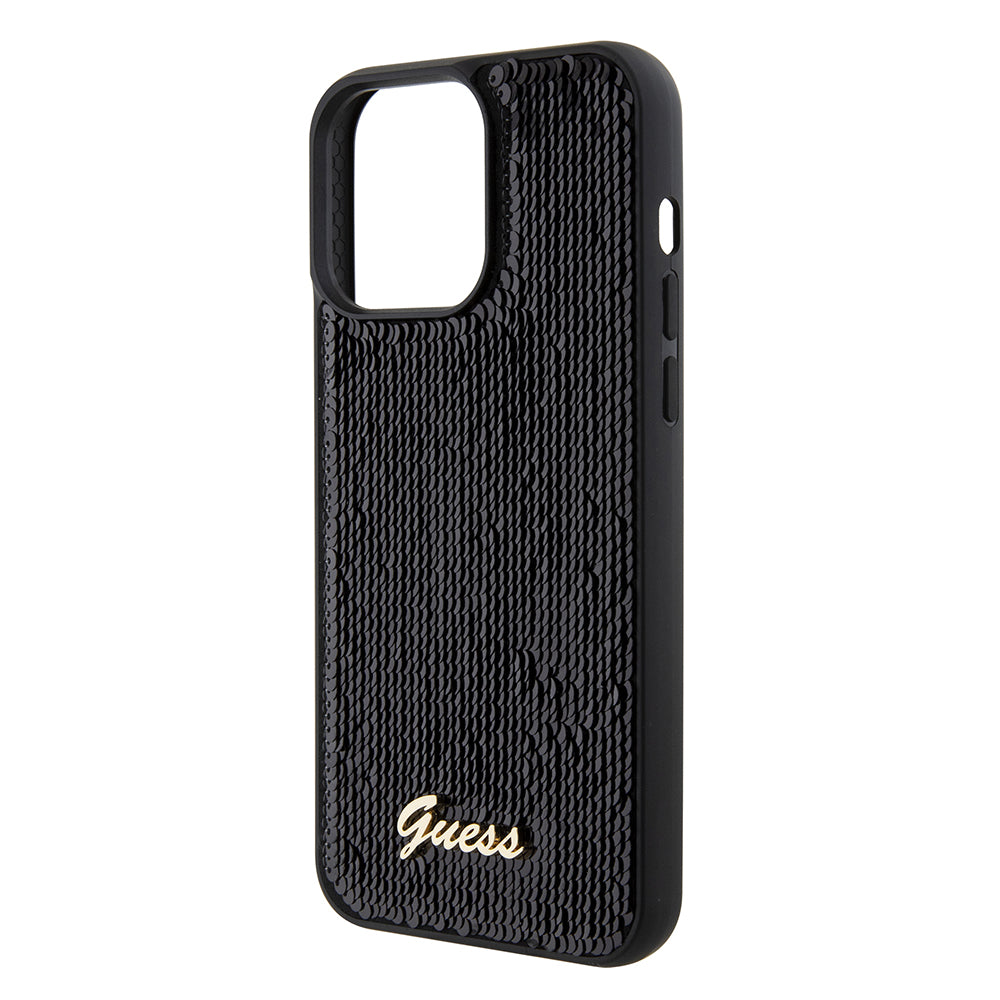 Husa pentru Apple iPhone 15 Pro Max, Guess, Sequin Script Logo, Neagra GUHCP15XPSFDGSK