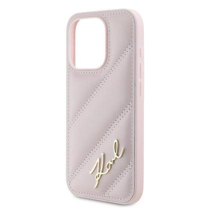 Husa pentru Apple iPhone 15 Pro Max, Karl Lagerfeld, Diagonal Quilted Script, Roz