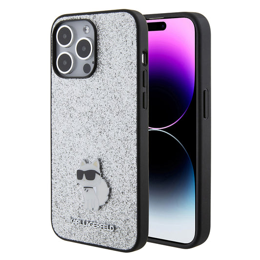 Husa pentru Apple iPhone 15 Pro Max, Karl Lagerfeld, Glitter Fixed Choupette Logo, Argintie