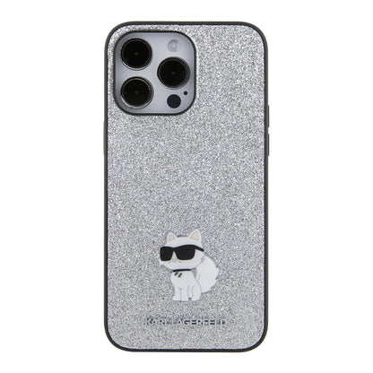 Husa pentru Apple iPhone 15 Pro Max, Karl Lagerfeld, Glitter Fixed Choupette Logo, Argintie