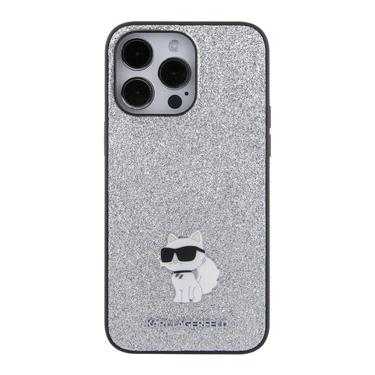 Husa pentru Apple iPhone 15 Pro Max, Karl Lagerfeld, Glitter Fixed Choupette Logo, Argintie