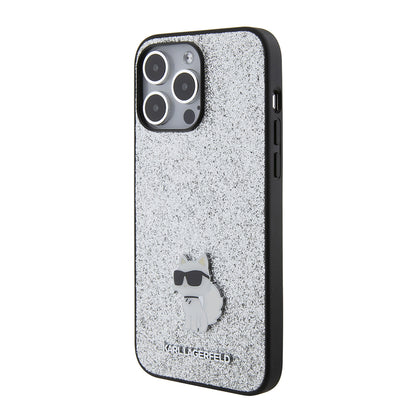 Husa pentru Apple iPhone 15 Pro Max, Karl Lagerfeld, Glitter Fixed Choupette Logo, Argintie