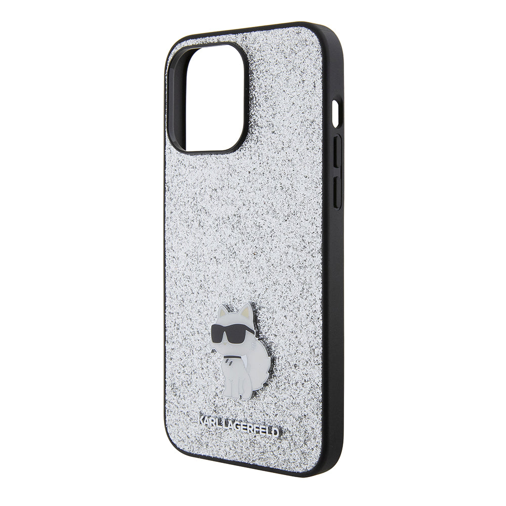 Husa pentru Apple iPhone 15 Pro Max, Karl Lagerfeld, Glitter Fixed Choupette Logo, Argintie