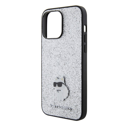 Husa pentru Apple iPhone 15 Pro Max, Karl Lagerfeld, Glitter Fixed Choupette Logo, Argintie