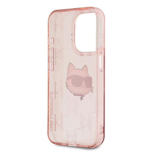 Husa pentru Apple iPhone 15 Pro Max, Karl Lagerfeld, IML Luxury Monogram Choupette's Head, Roz