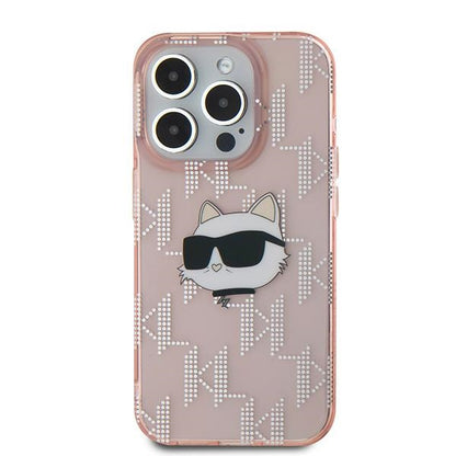 Husa pentru Apple iPhone 15 Pro Max, Karl Lagerfeld, IML Luxury Monogram Choupette's Head, Roz