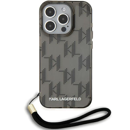 Husa pentru Apple iPhone 15 Pro Max, Karl Lagerfeld, IML Luxury Monogram KL Pattern with Strap, Neagra