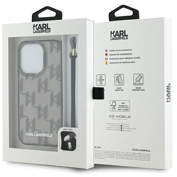 Husa pentru Apple iPhone 15 Pro Max, Karl Lagerfeld, IML Luxury Monogram KL Pattern with Strap, Neagra
