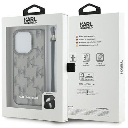 Husa pentru Apple iPhone 15 Pro Max, Karl Lagerfeld, IML Luxury Monogram KL Pattern with Strap, Neagra