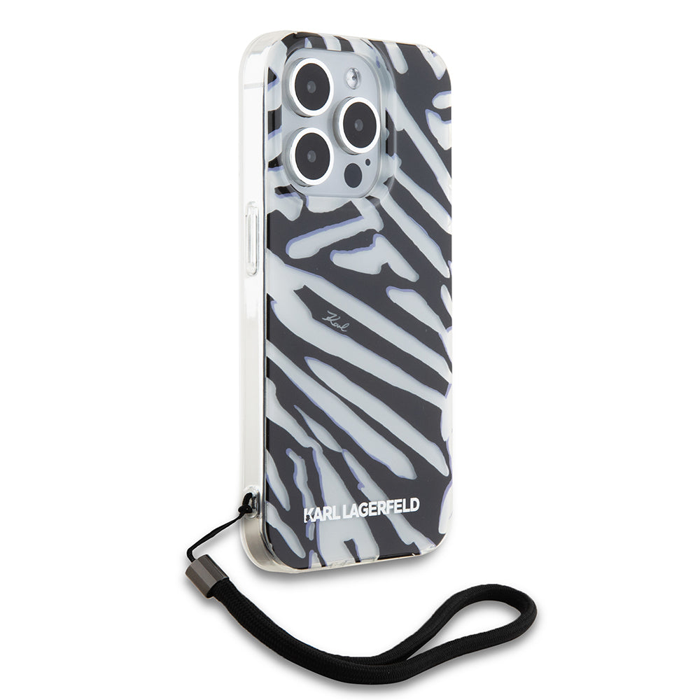 Husa pentru Apple iPhone 15 Pro Max, Karl Lagerfeld, IML Luxury Zebra Pattern with Strap, Neagra