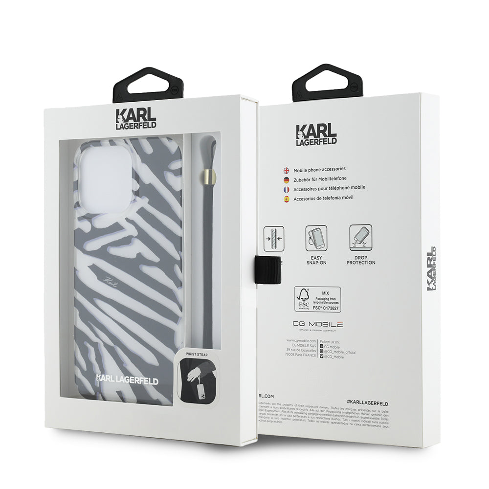 Husa pentru Apple iPhone 15 Pro Max, Karl Lagerfeld, IML Luxury Zebra Pattern with Strap, Neagra