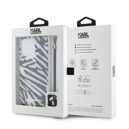 Husa pentru Apple iPhone 15 Pro Max, Karl Lagerfeld, IML Luxury Zebra Pattern with Strap, Neagra