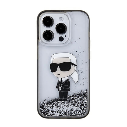 Husa pentru Apple iPhone 15 Pro Max, Karl Lagerfeld, Liquid Glitter Ikonik Karl, Transparenta