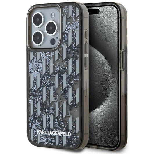Husa pentru Apple iPhone 15 Pro Max, Karl Lagerfeld, Liquid Glitter Monogram, Neagra