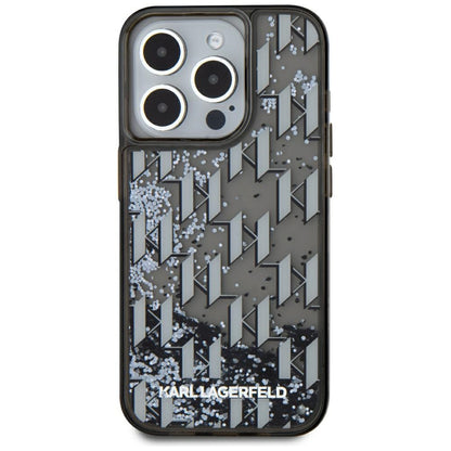 Husa pentru Apple iPhone 15 Pro Max, Karl Lagerfeld, Liquid Glitter Monogram, Neagra