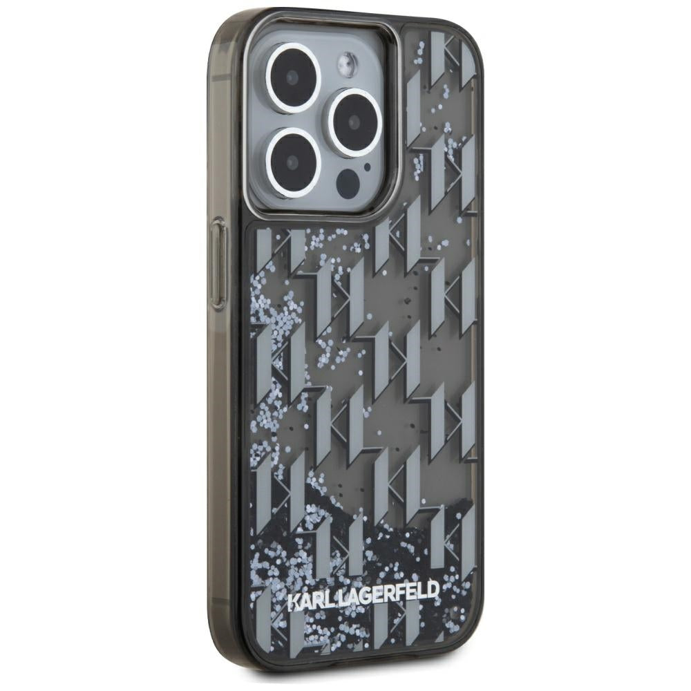 Husa pentru Apple iPhone 15 Pro Max, Karl Lagerfeld, Liquid Glitter Monogram, Neagra