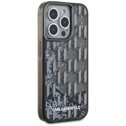 Husa pentru Apple iPhone 15 Pro Max, Karl Lagerfeld, Liquid Glitter Monogram, Neagra
