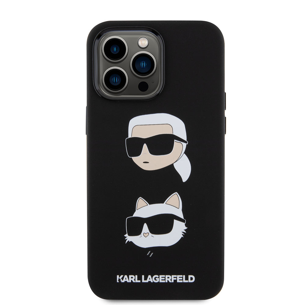 Husa pentru Apple iPhone 15 Pro Max, Karl Lagerfeld, Silicone Karl & Choupette Heads, Neagra