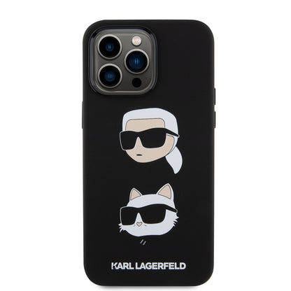 Husa pentru Apple iPhone 15 Pro Max, Karl Lagerfeld, Silicone Karl & Choupette Heads, Neagra