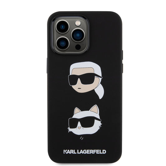 Husa pentru Apple iPhone 15 Pro Max, Karl Lagerfeld, Silicone Karl & Choupette Heads, Neagra