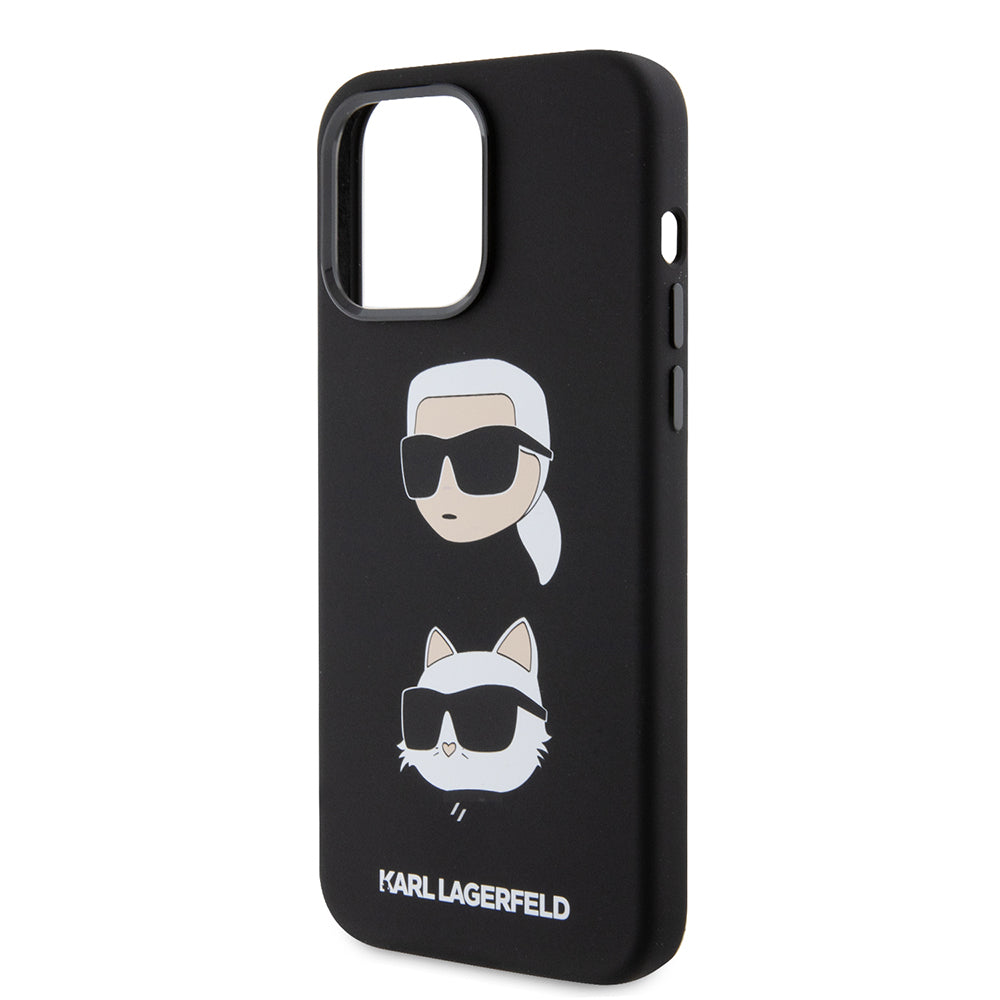 Husa pentru Apple iPhone 15 Pro Max, Karl Lagerfeld, Silicone Karl & Choupette Heads, Neagra