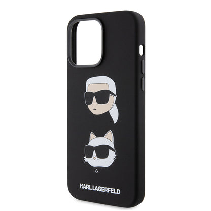 Husa pentru Apple iPhone 15 Pro Max, Karl Lagerfeld, Silicone Karl & Choupette Heads, Neagra