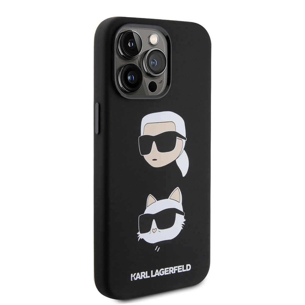 Husa pentru Apple iPhone 15 Pro Max, Karl Lagerfeld, Silicone Karl & Choupette Heads, Neagra