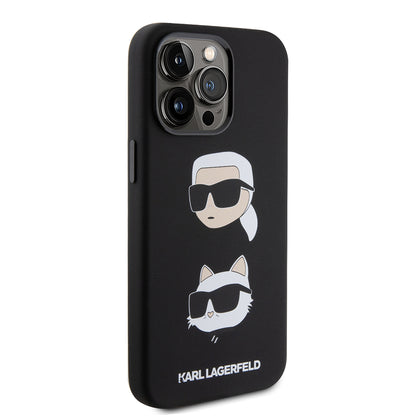 Husa pentru Apple iPhone 15 Pro Max, Karl Lagerfeld, Silicone Karl & Choupette Heads, Neagra
