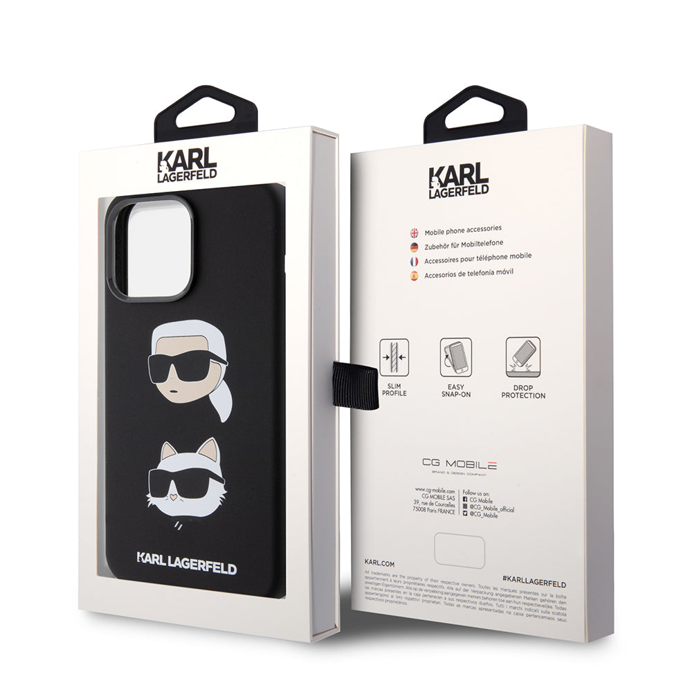 Husa pentru Apple iPhone 15 Pro Max, Karl Lagerfeld, Silicone Karl & Choupette Heads, Neagra