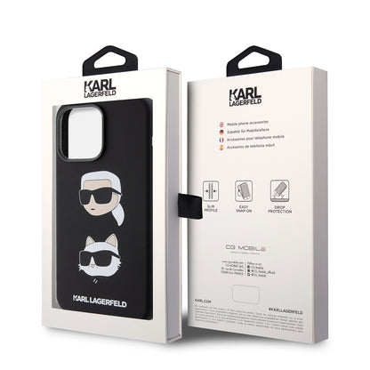 Husa pentru Apple iPhone 15 Pro Max, Karl Lagerfeld, Silicone Karl & Choupette Heads, Neagra