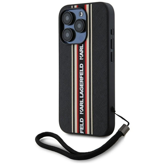Husa pentru Apple iPhone 15 Pro Max, Karl Lagerfeld, Saffiano Athleisure Stripes with Strap, Rosie