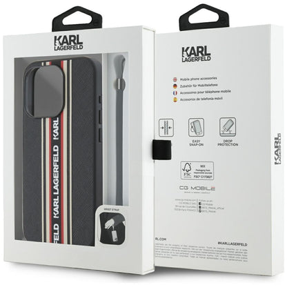 Husa pentru Apple iPhone 15 Pro Max, Karl Lagerfeld, Saffiano Athleisure Stripes with Strap, Rosie