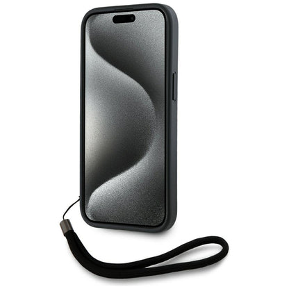 Husa pentru Apple iPhone 15 Pro Max, Karl Lagerfeld, Saffiano Athleisure Stripes with Strap, Roz