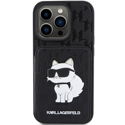 Husa pentru Apple iPhone 15 Pro Max, Karl Lagerfeld, Saffiano Cardslots and Stand Monogram Choupette, Neagra