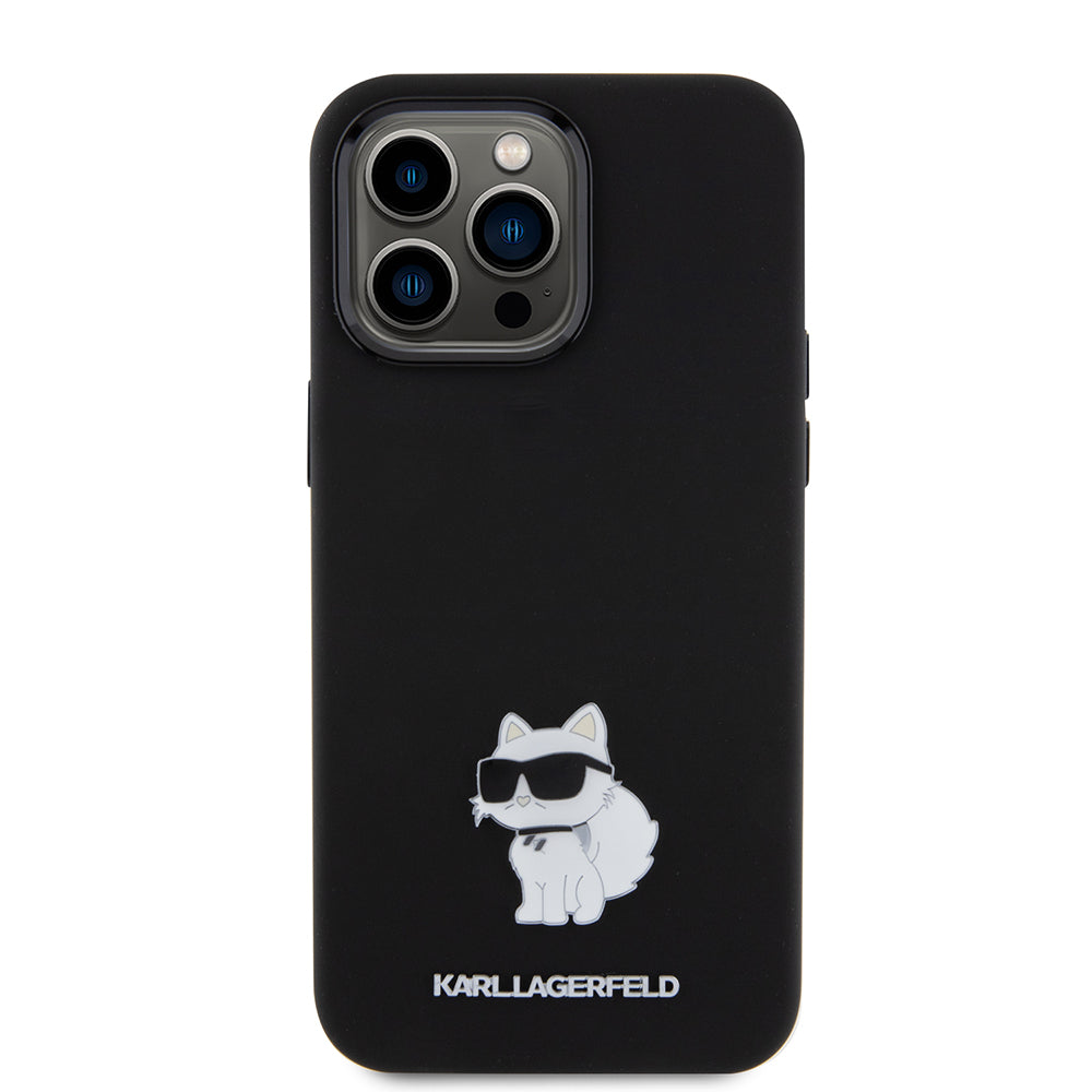 Husa pentru Apple iPhone 15 Pro Max, Karl Lagerfeld, Silicone Choupette Metal, Neagra