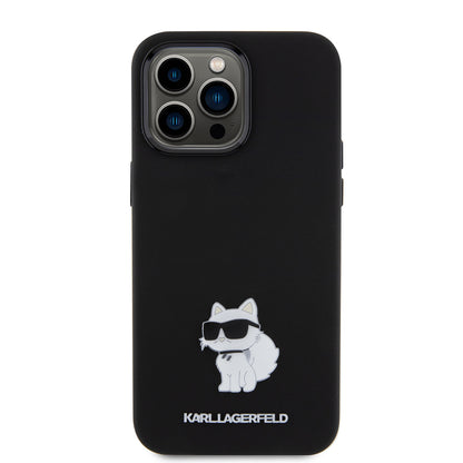 Husa pentru Apple iPhone 15 Pro Max, Karl Lagerfeld, Silicone Choupette Metal, Neagra