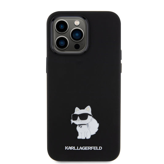 Husa pentru Apple iPhone 15 Pro Max, Karl Lagerfeld, Silicone Choupette Metal, Neagra