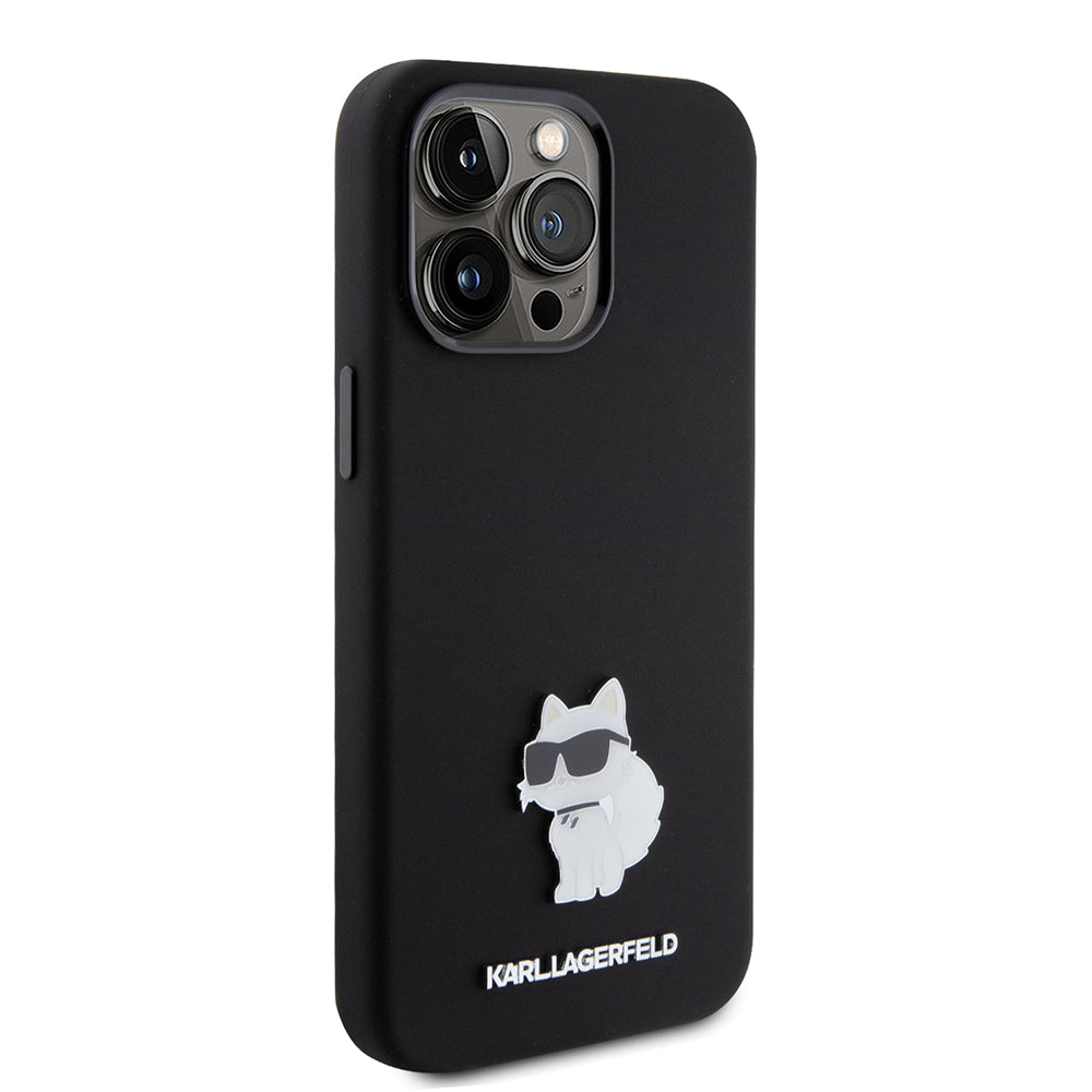 Husa pentru Apple iPhone 15 Pro Max, Karl Lagerfeld, Silicone Choupette Metal, Neagra