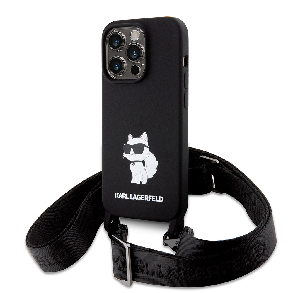 Husa pentru Apple iPhone 15 Pro Max, Karl Lagerfeld, Silicone Crossbody Choupette, Neagra