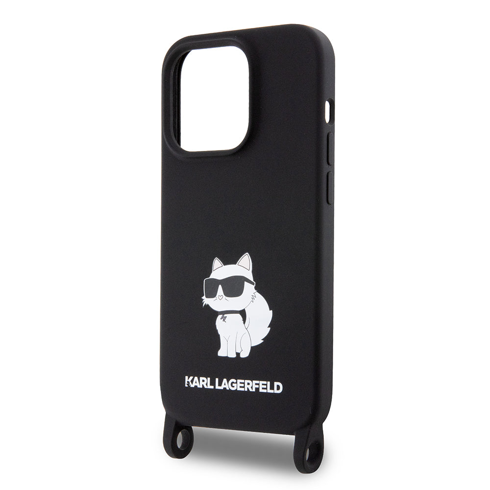 Husa pentru Apple iPhone 15 Pro Max, Karl Lagerfeld, Silicone Crossbody Choupette, Neagra