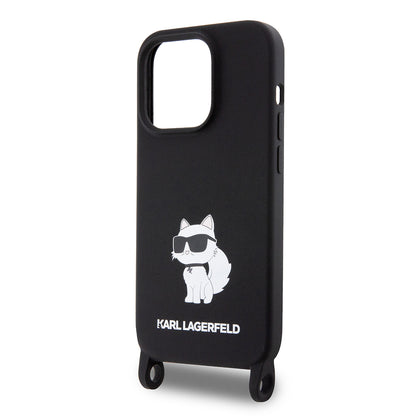 Husa pentru Apple iPhone 15 Pro Max, Karl Lagerfeld, Silicone Crossbody Choupette, Neagra