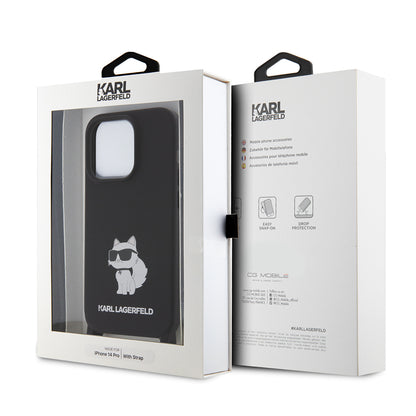 Husa pentru Apple iPhone 15 Pro Max, Karl Lagerfeld, Silicone Crossbody Ikonik Karl, Neagra